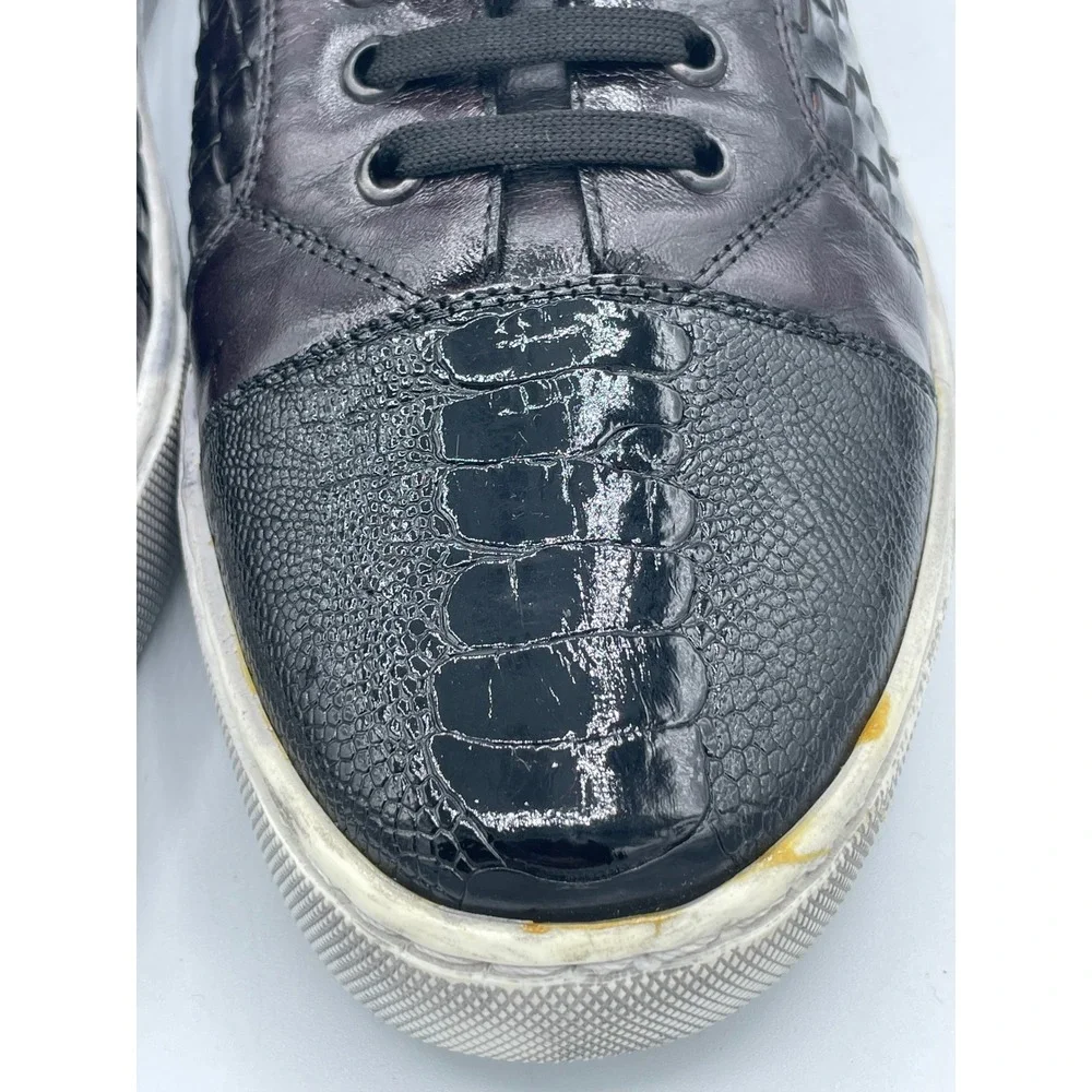 Belvedere Ecco Mens 11 Black Genuine Ostrich Leg Woven Leather Sneakers Y11/ECCO